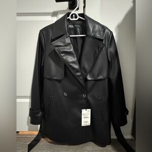 Black Zara Leather Trench Coat
